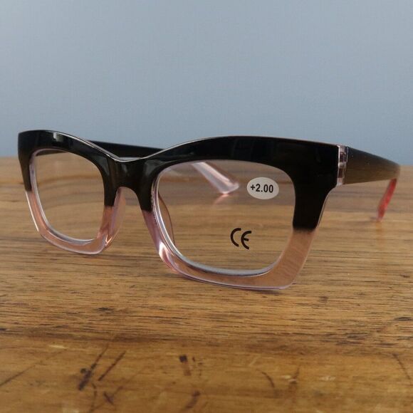 RETRO TRENDY BLACK & PINK READER GLASSES +2.00 NWT - Picture 1 of 6